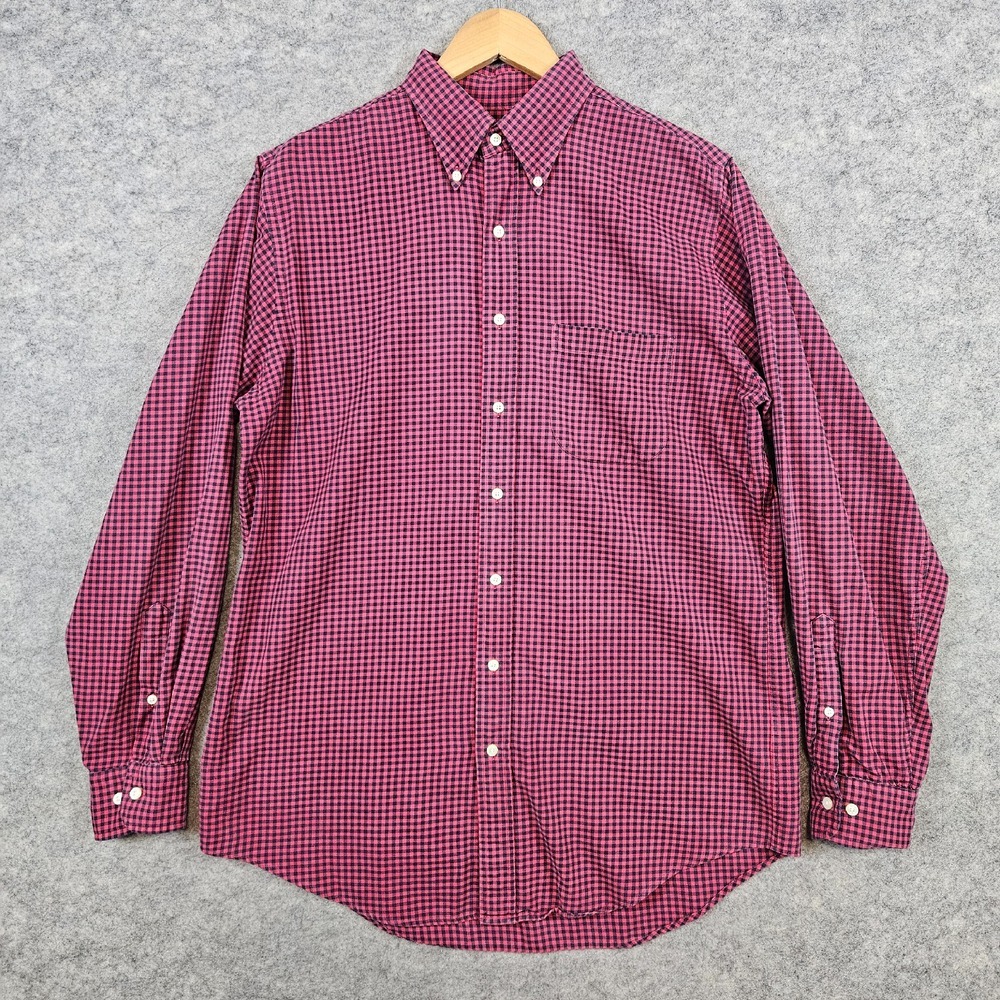 Lands End Men's Red & Black Checks Dress Shirt Size M 15-15 1/2 Tall 100% Cotton